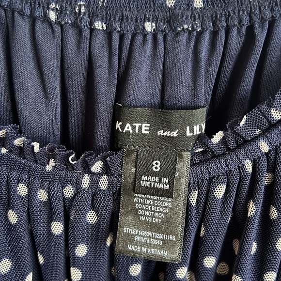 KATE & Lily Navy Blue‎ Polka Dot Long Sleeve Sheer Midi Dress Size 8 - Picture 6 of 11